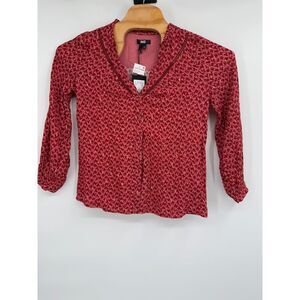 Paige DORIS TOP PAPAYA Red V-Neck Button Up Long Sleeve NWT Sz XS